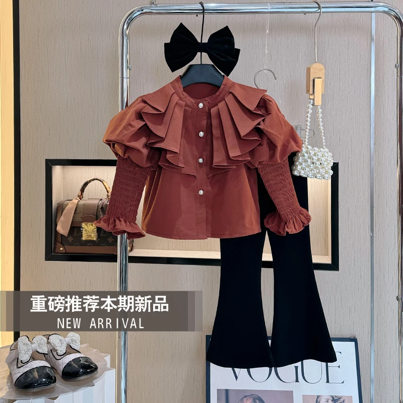 【现货】女童秋季套装2025新款网红洋气时髦长袖衬衫童装秋款两件套