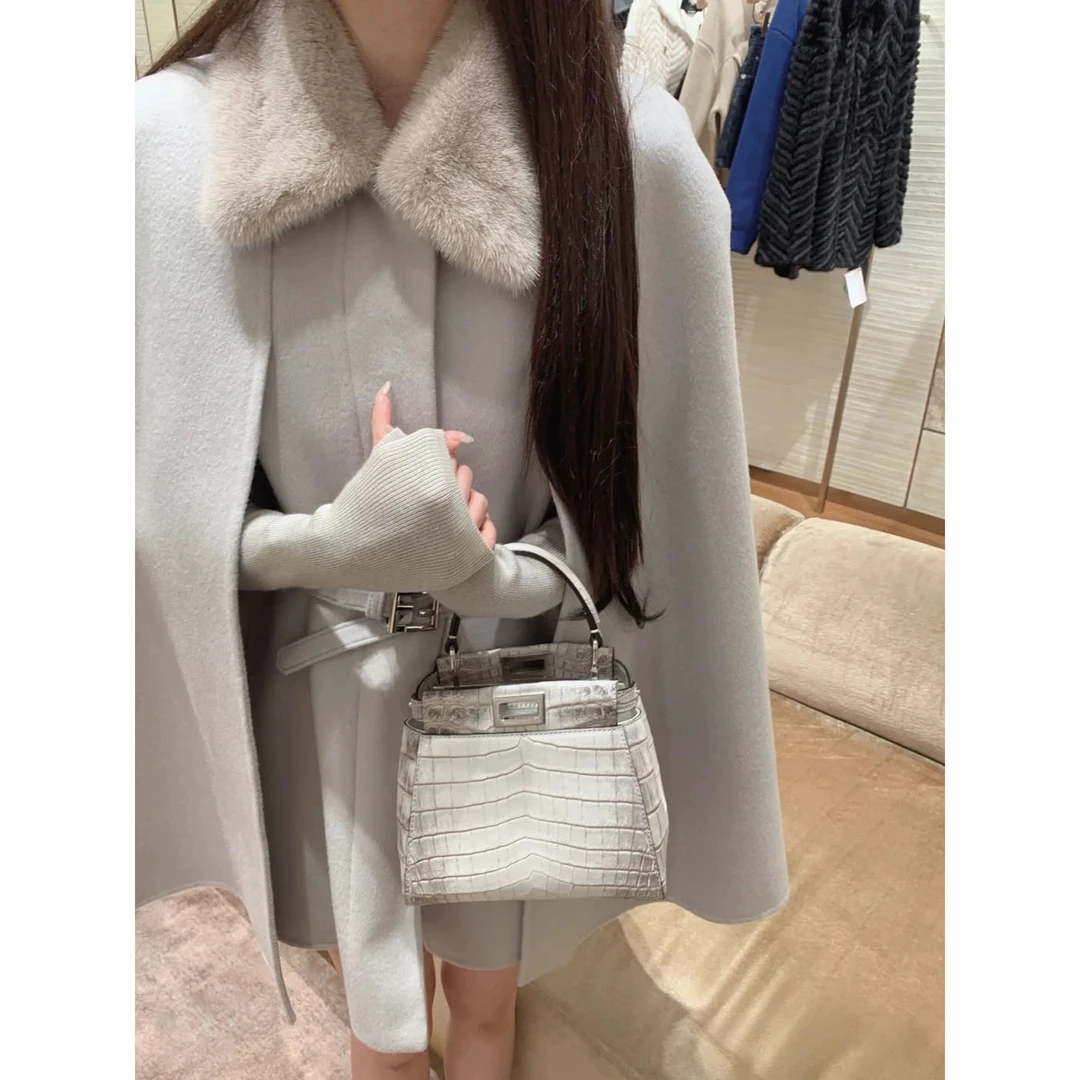 【CG-Y】冬季新款仙子茵蓝羊毛貂毛领贵气长大衣