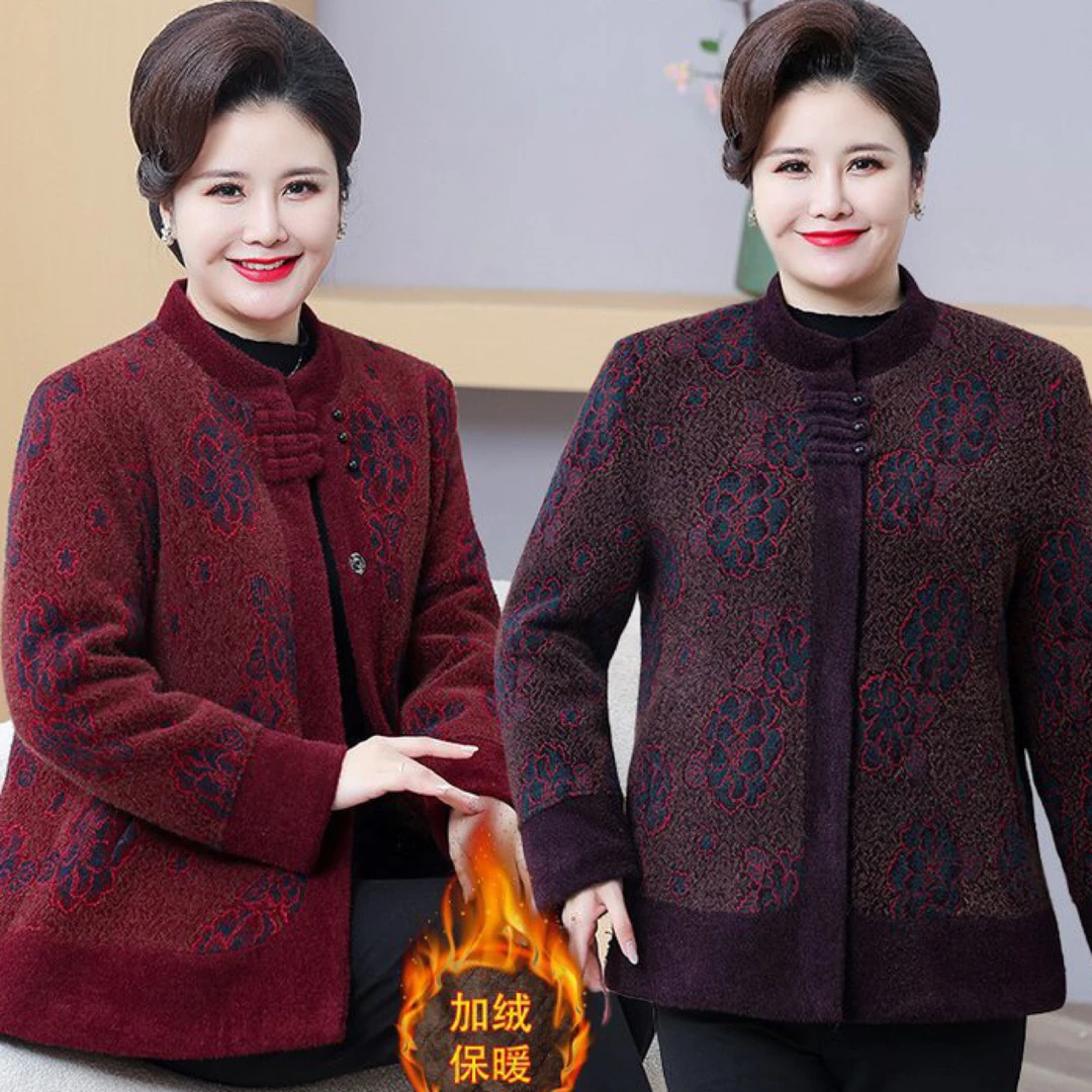 中老年妈妈冬装加绒加厚水貂绒外套奶奶装喜庆中式国风唐装棉衣