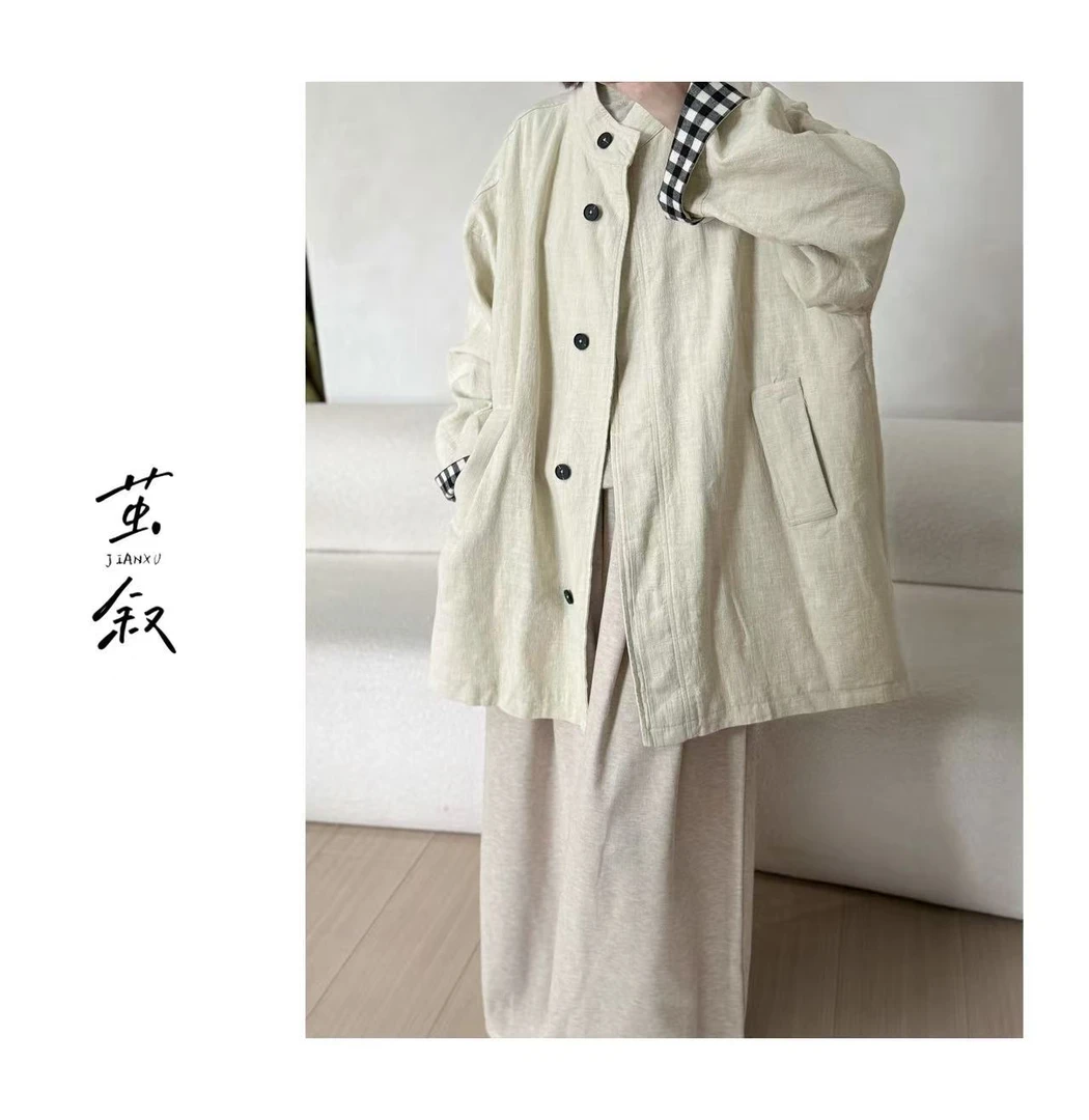 JIAN.XU立领森系中长款气质百搭风衣外套