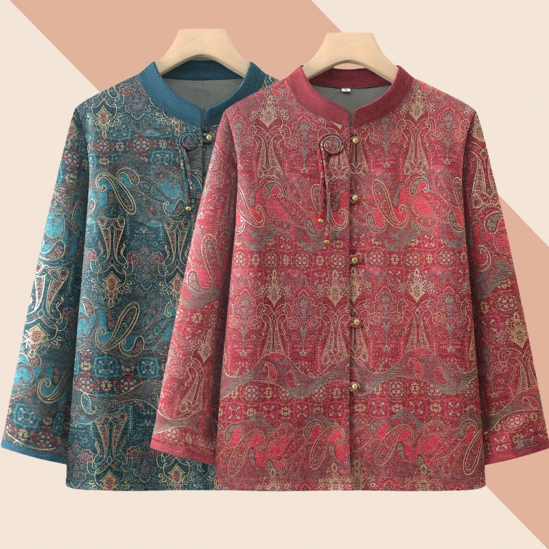 中式碎花衬衣中老年女装衬衫老年春秋上衣长袖薄款女装夏季气质