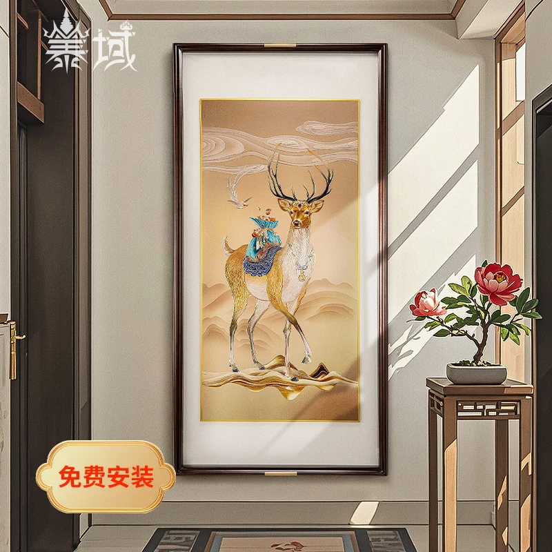 泰域《一鹿生财》铜雕画 进门玄关画 入户走廊墙壁画装饰挂画B2-685