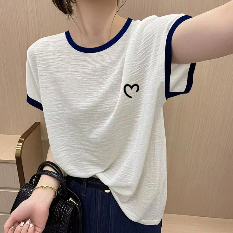 正肩竹节纯棉女士t恤短袖韩版夏季新款通勤时尚上衣宽松百搭小衫