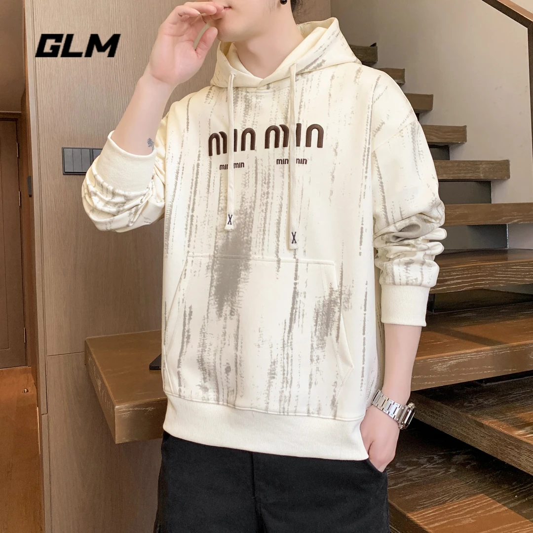 集团品牌GLM重磅刺绣连帽卫衣男士春秋季美式潮牌宽松休闲打底衫