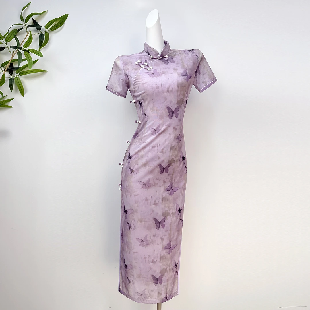 新中式无袖旗袍紫色2025新款夏季少女年轻款中国风高级感连衣裙
