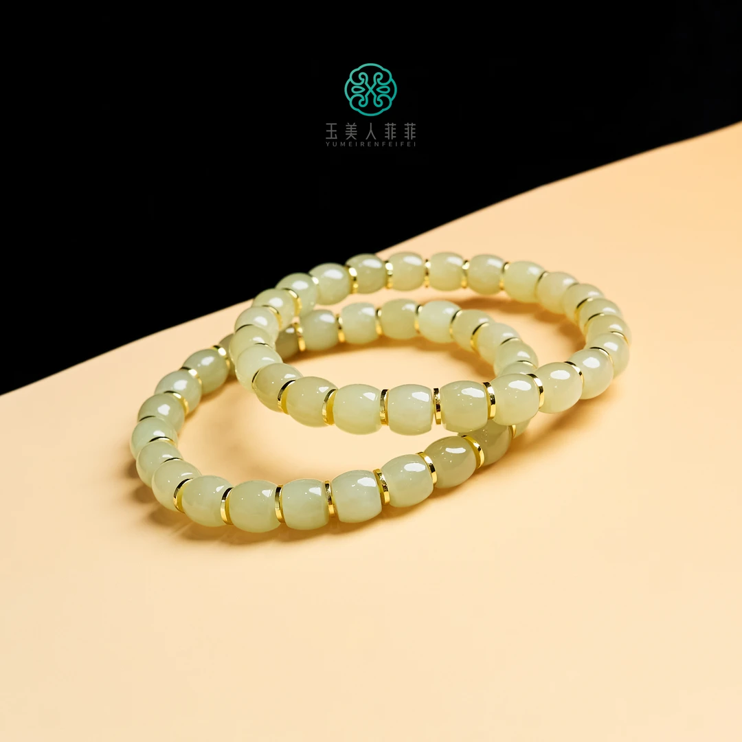 菲菲珠宝好+和田玉单圈直切珠手串约7*8mm/多样性发一