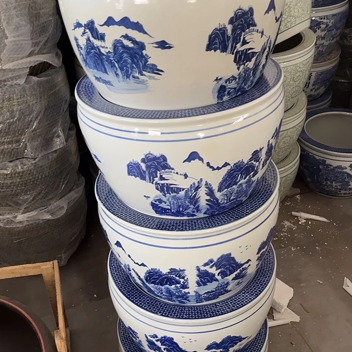 瓷片青花山水40*25平口