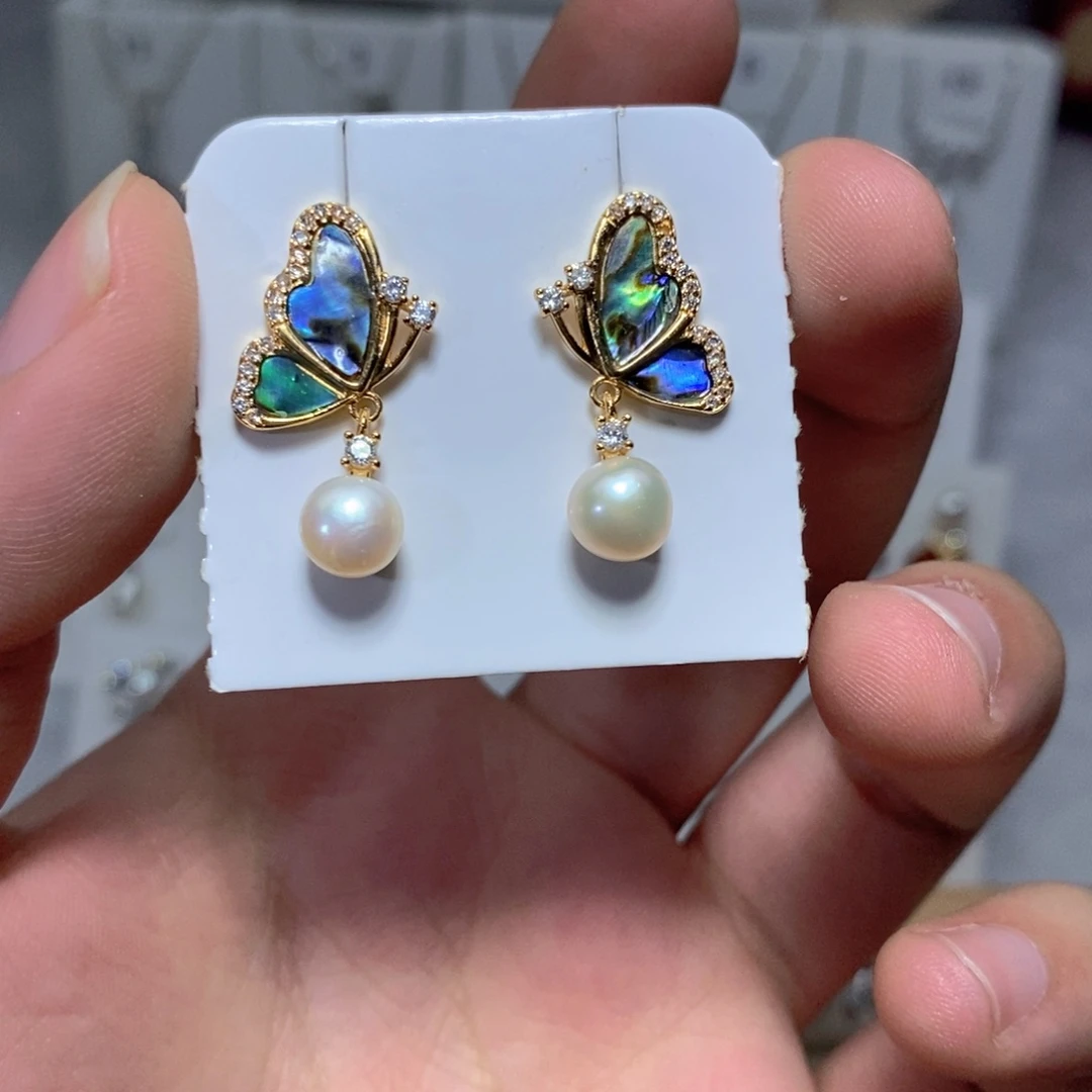 淡水珍珠银S925镶嵌耳饰