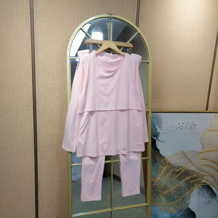 EY126孕妇粉色秋衣套装L90-130XL140