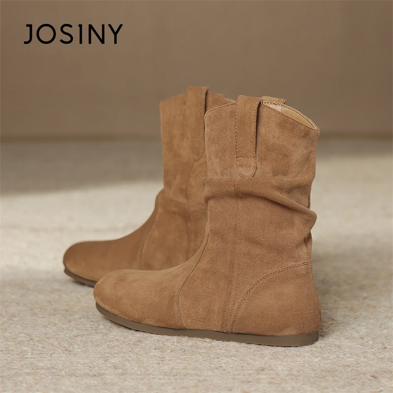 卓诗尼堆堆靴女2025新款秋冬平底软底复古短靴美拉德西部牛仔靴子