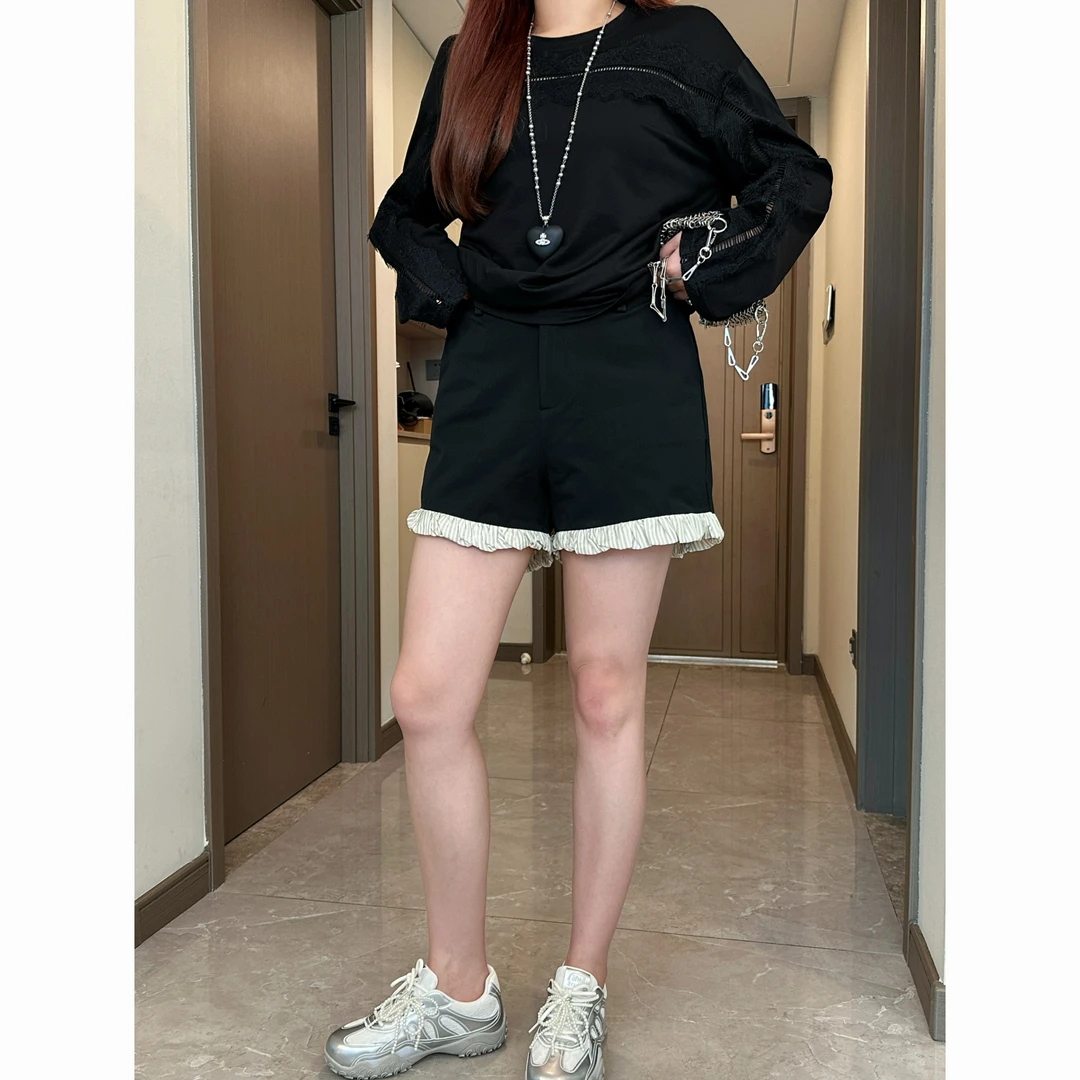 Xiaix【夏日漩涡】春夏新款小众设计裤管拼接短裤DK250408