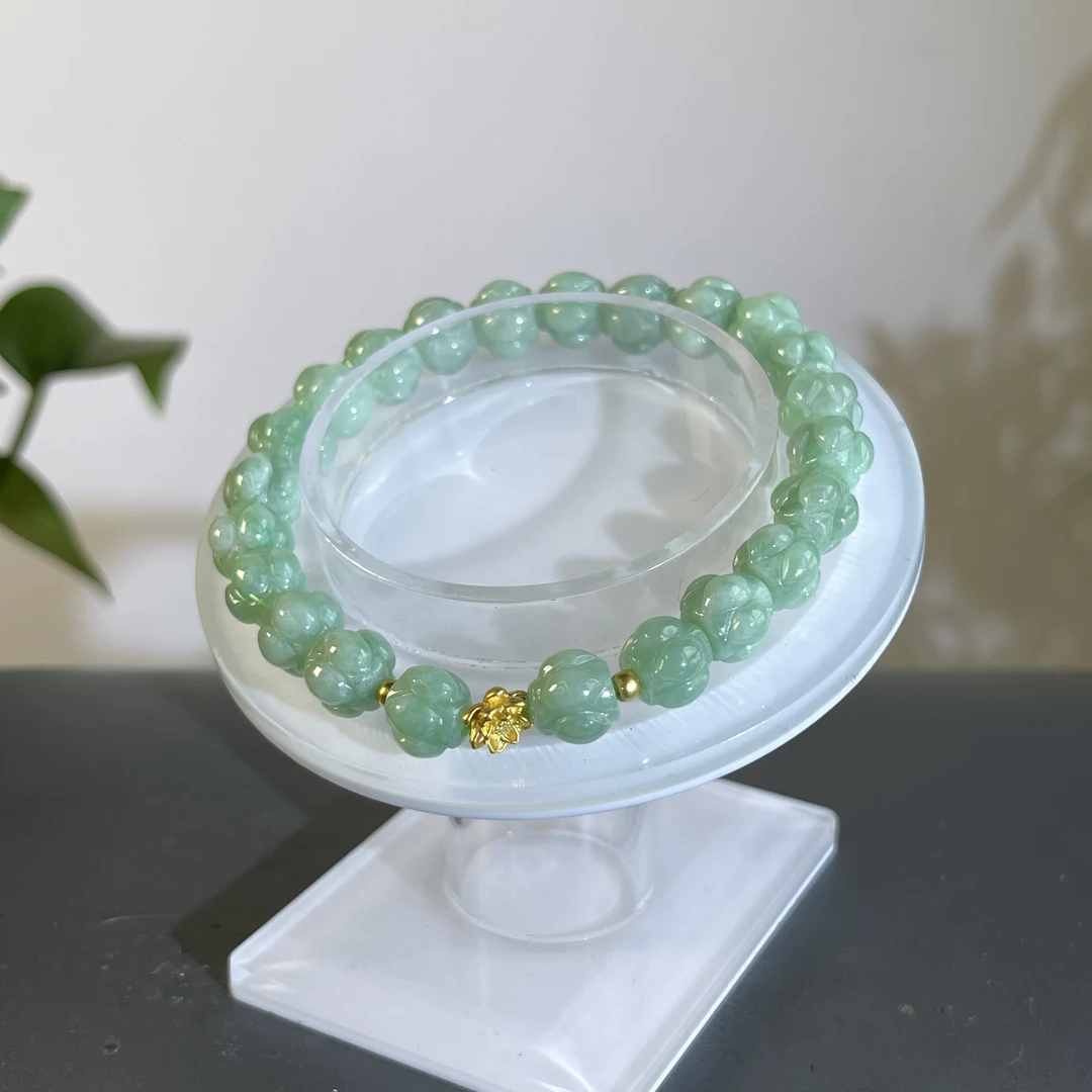 JTA02-119  天然缅甸A货翡翠  翡翠手串（含足金配饰）