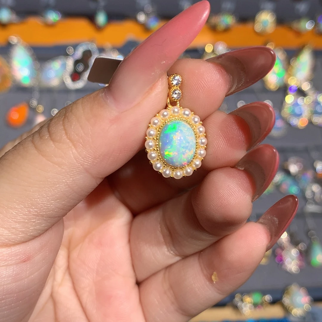 银S925镶嵌欧泊欧泊吊坠l