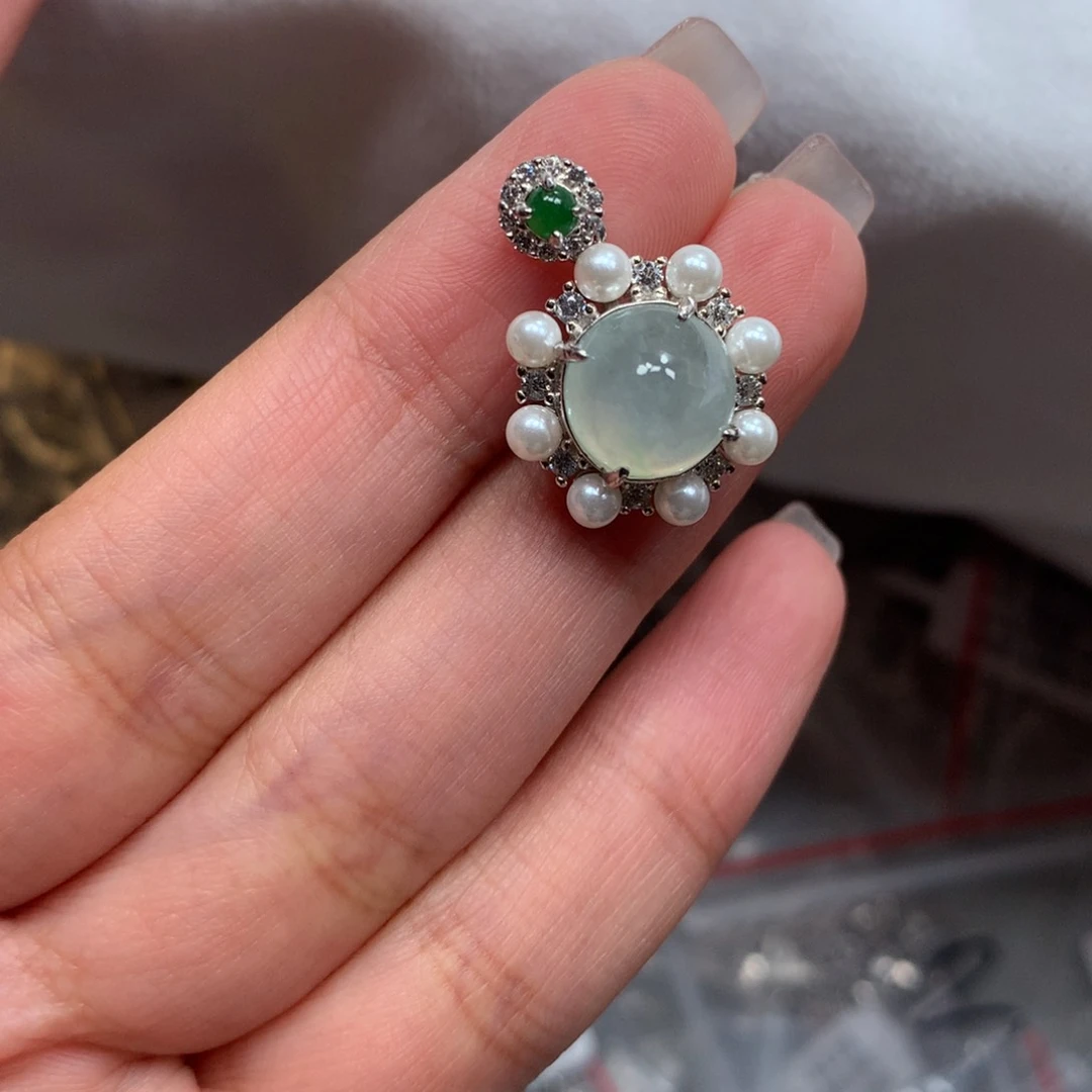 翡翠戒指银S925镶嵌吊坠44