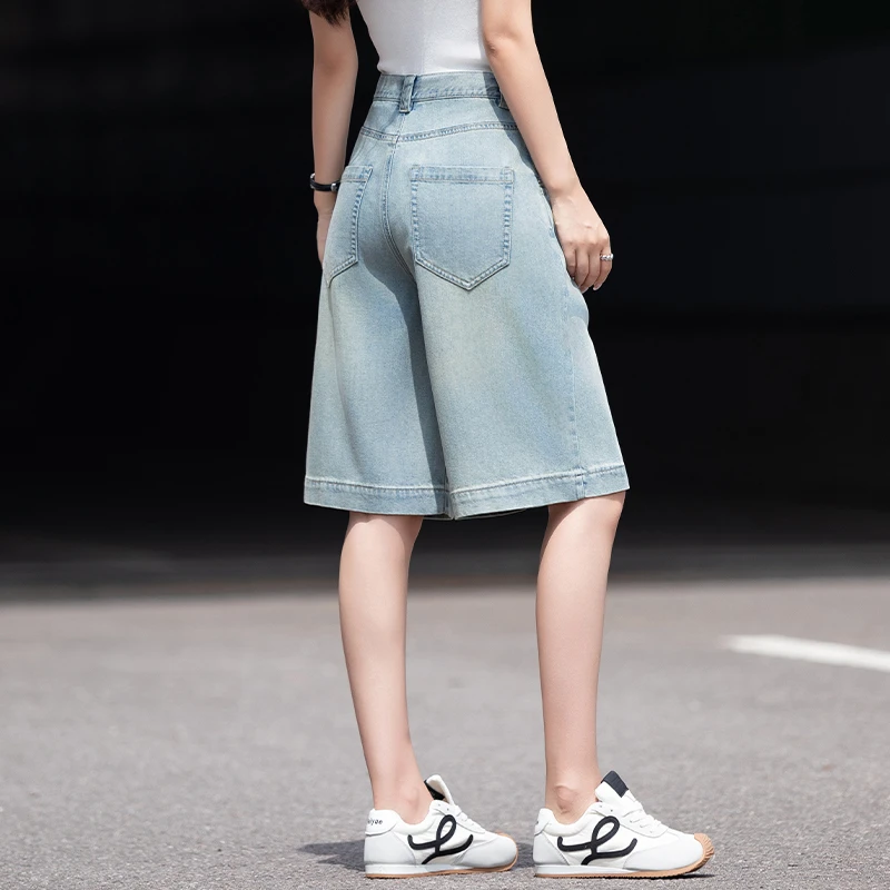 冰丝牛仔短裤女款夏天薄款裤子2025新款五分裤高腰宽松直筒阔腿裤