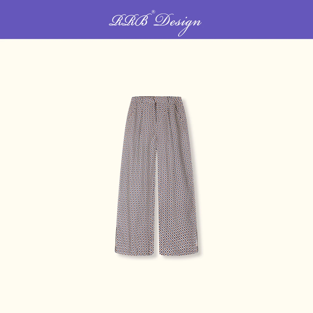 RRB Design「民族美学」宽松显瘦拼色菱形格子阔腿裤百搭休闲裤