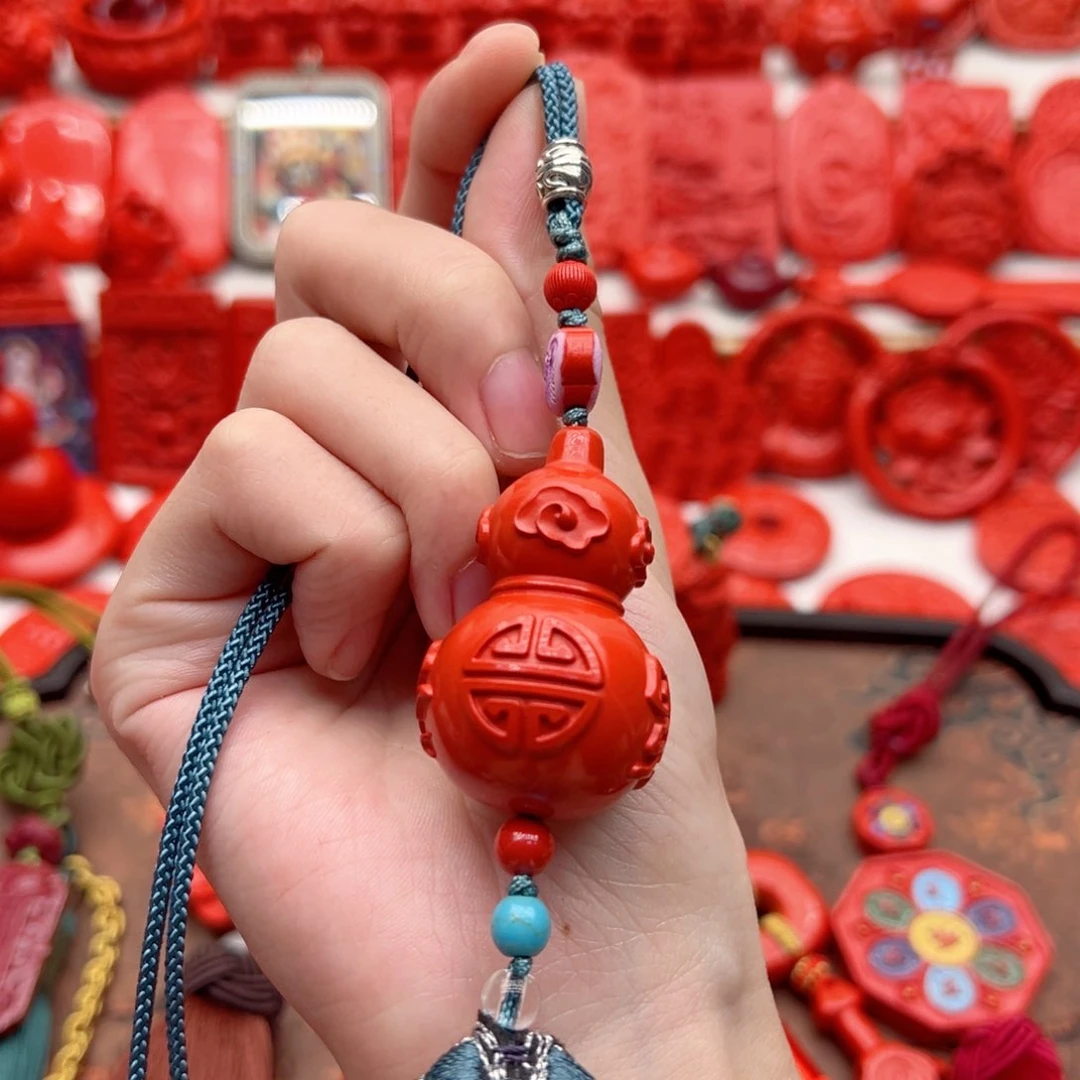 天然辰砂葫芦车挂