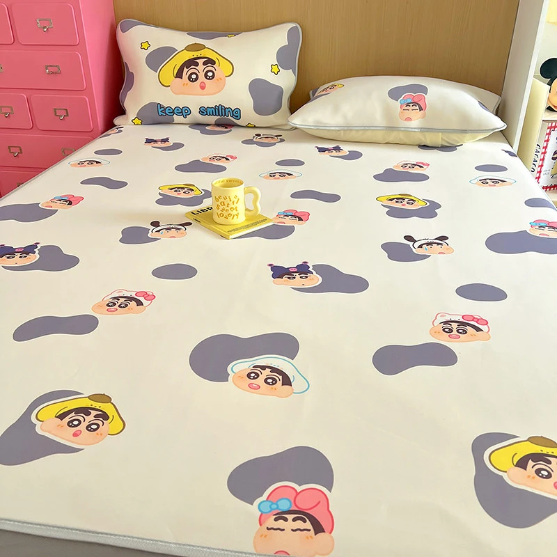 卡通蜡笔小新冰丝凉席三件套夏季儿童单人软席子床垫可机洗空调席