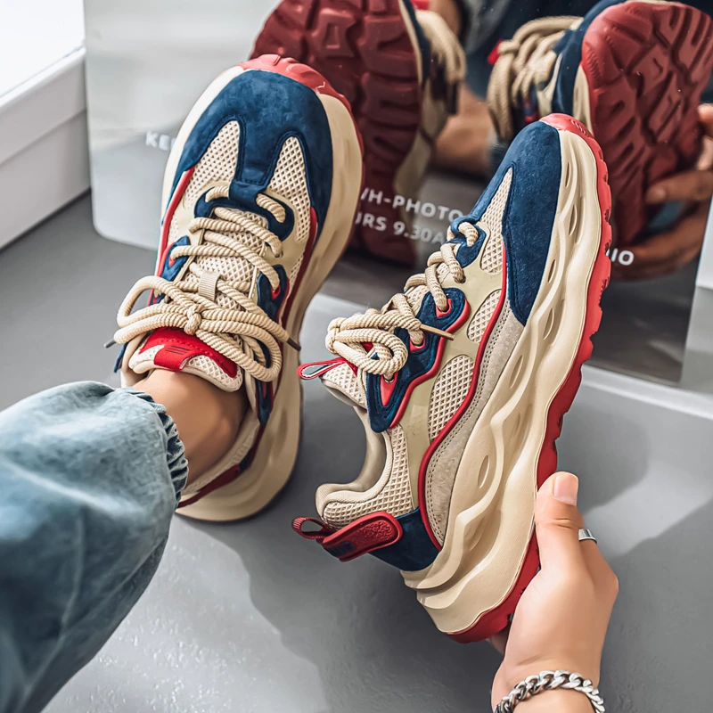 男鞋春夏季网面透气休闲运动旅游跑步潮鞋男士厚底舒适爆款老爹鞋