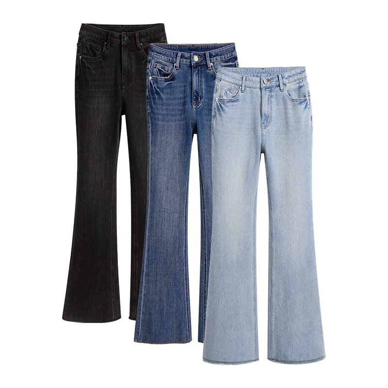 自媒体秋季高腰喇叭牛仔裤子女百搭微喇修身弹力显瘦时尚显瘦 548