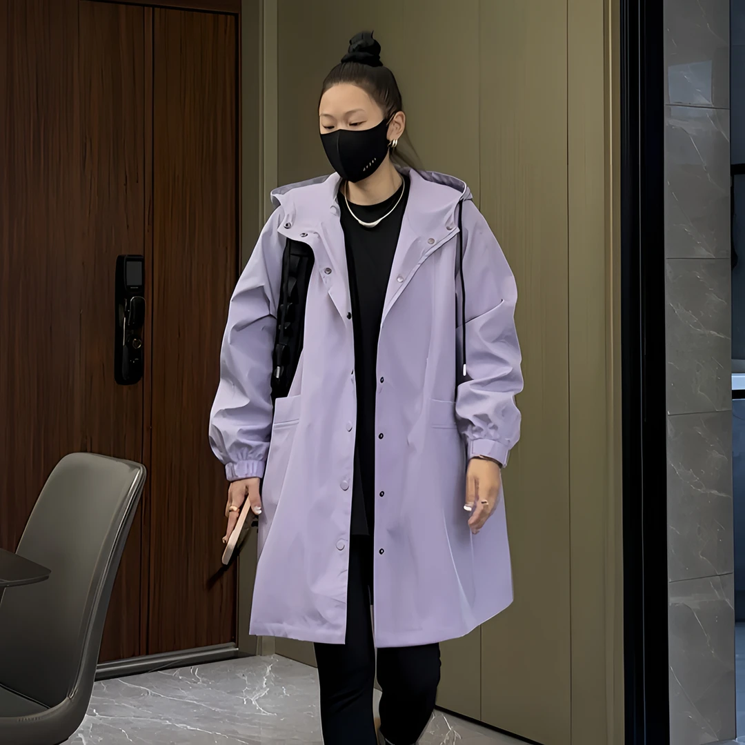 风衣女中长款休闲大口袋连帽韩版宽松大码显瘦百搭高级感春秋外套