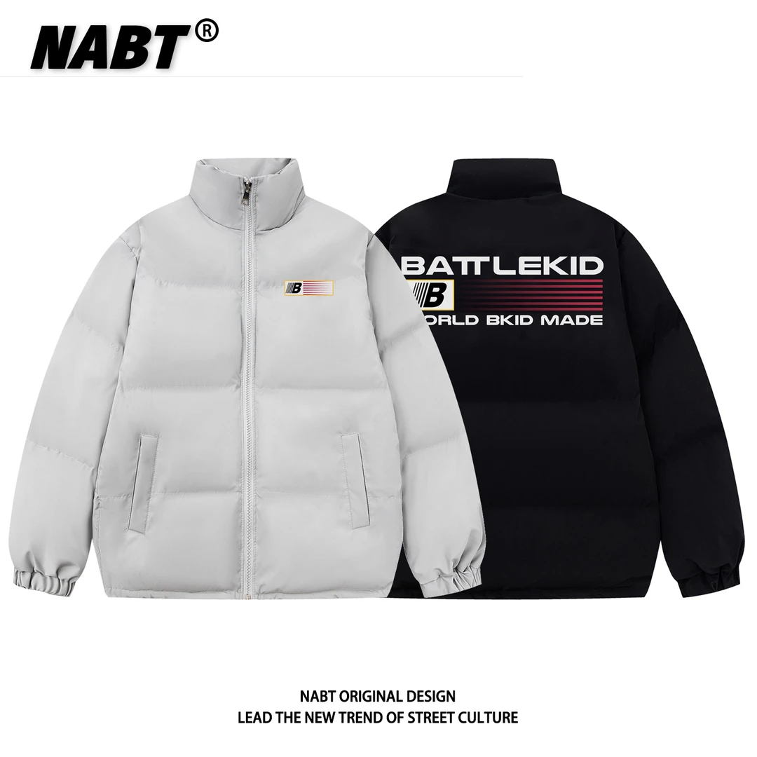 NABT国潮牌美式字母印花立领棉服外套男女冬季重磅加厚面包服棉衣