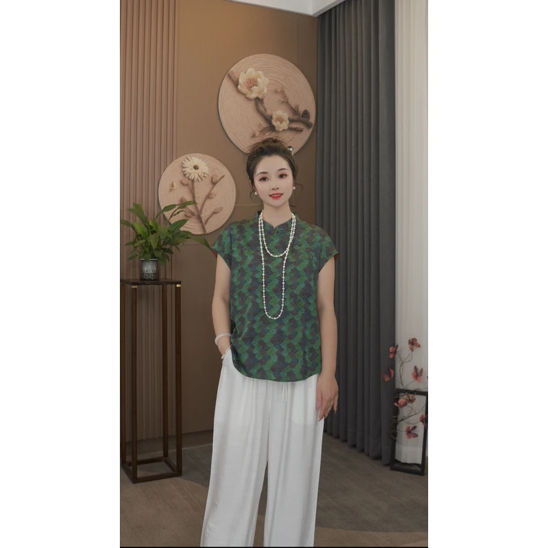 淇然原创【云衫】2025时尚经典严选新中式盘扣国风落肩上衣