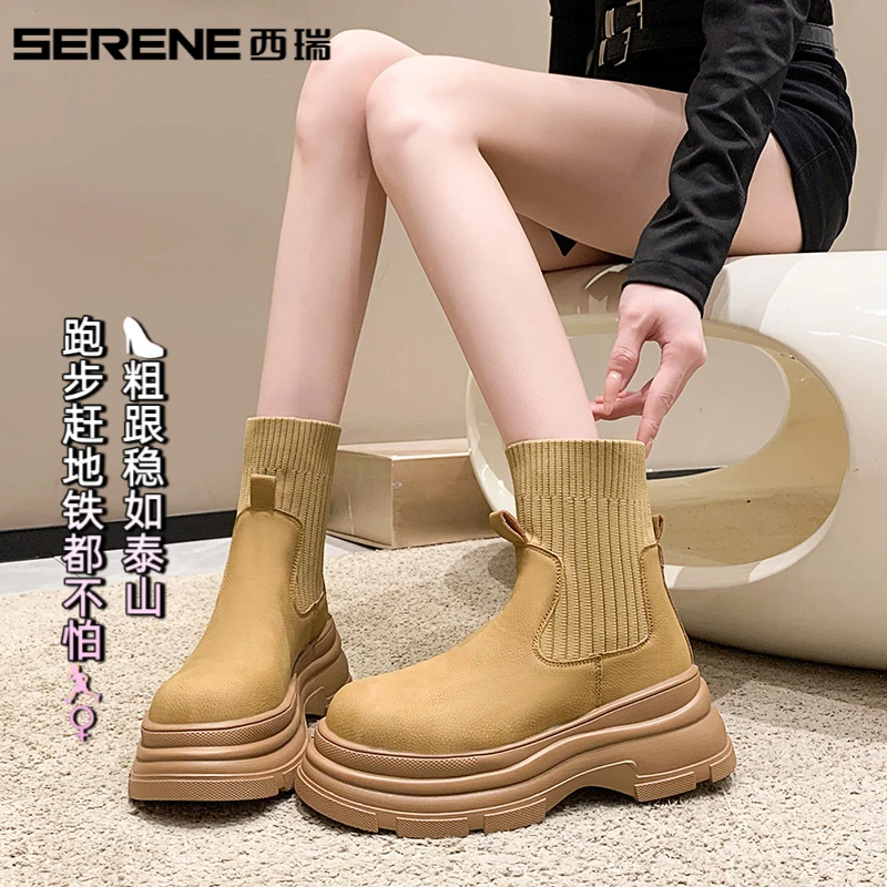 西瑞显瘦女短靴女秋冬明星同款百搭加绒鞋子高级感独特漂亮靴子