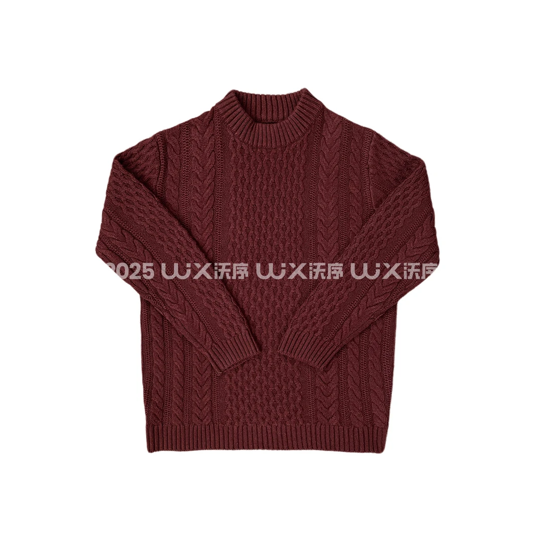 【100%羊毛】冬季厚款保暖百搭绞花提花套头圆领针织衫毛衣男