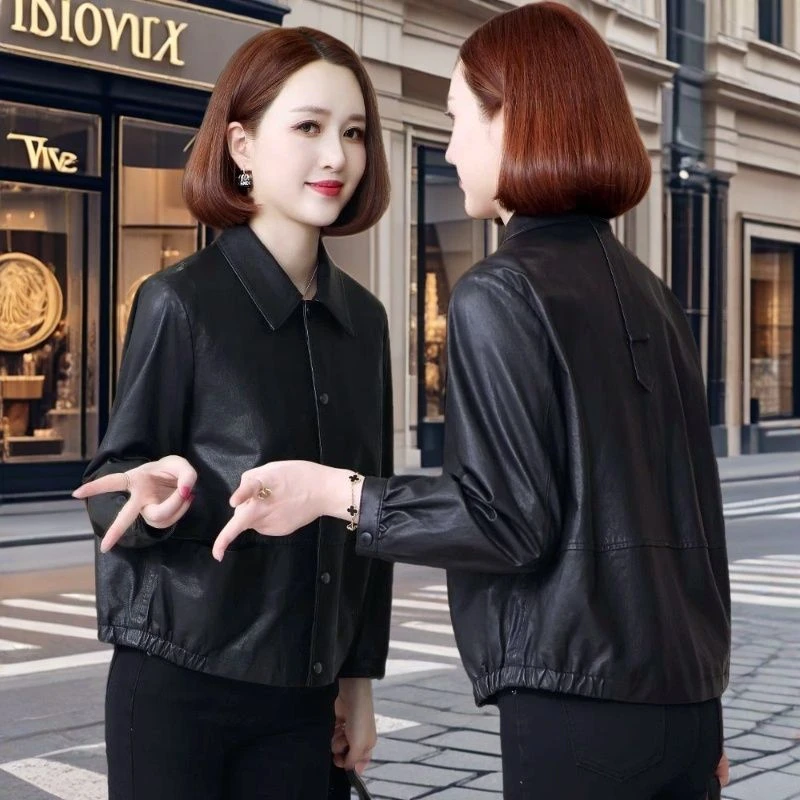 真皮皮衣女2025秋新款海宁小个子韩版休闲纯绵羊皮夹克外套短款