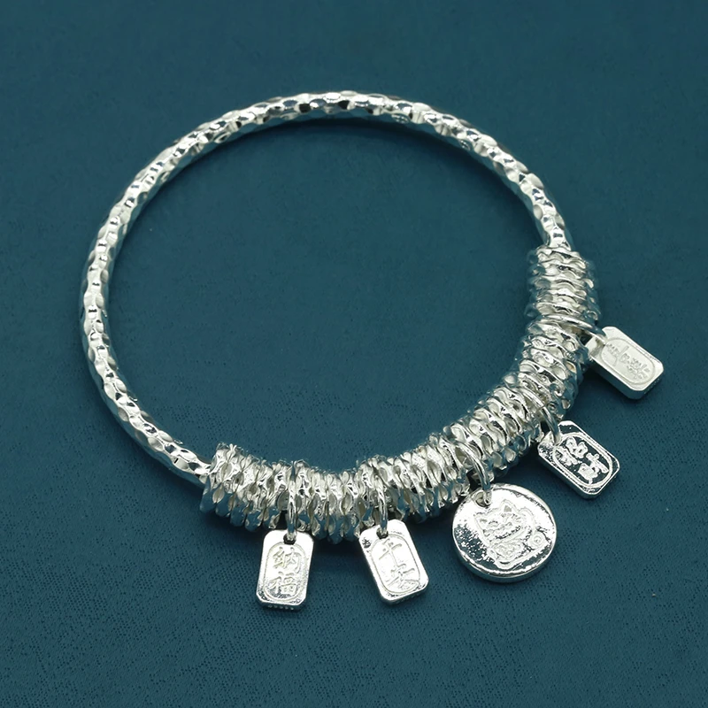 足银手镯 精工招财猫盘缠手镯