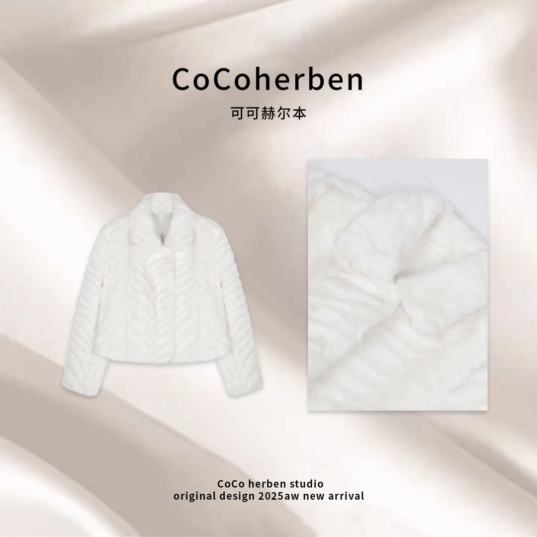 单排扣圆领女冬季直下摆短外套小香风轻奢保暖秋冬HBT0778