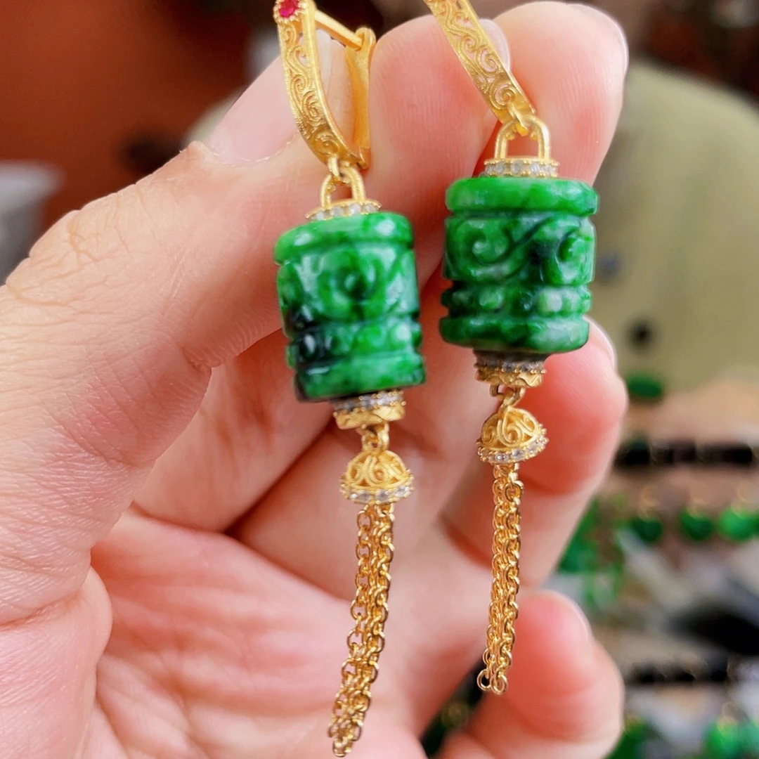 翡翠银S925镶嵌耳饰