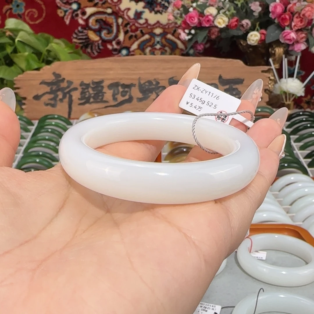 和田玉未镶嵌手镯天然羊脂白玉和田玉手镯小圈口条宽12+白润细腻