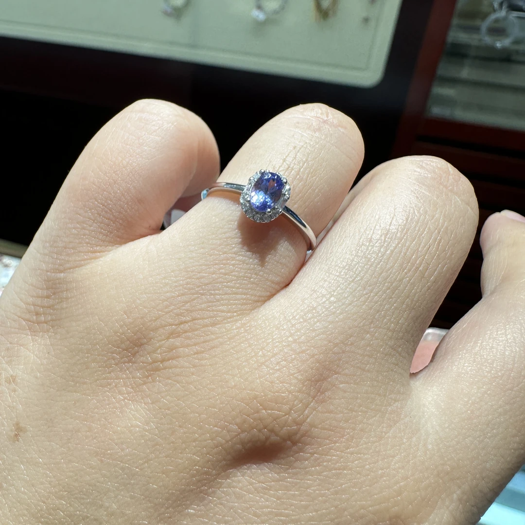 【468】天然坦桑石戒指银s925