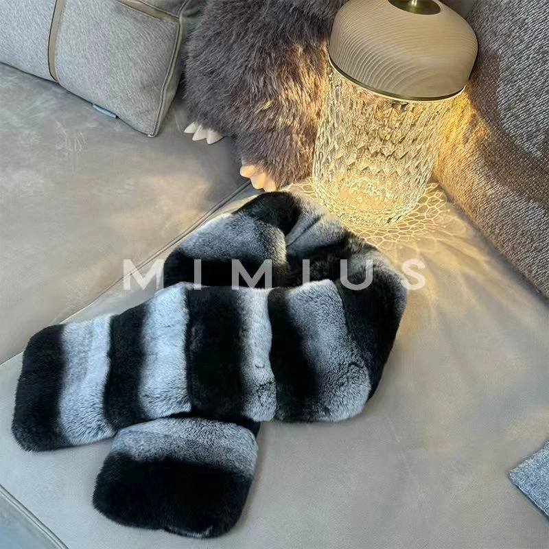 【mimius】U 高奢双面獭兔毛订染龙猫色皮草围巾 WG10310