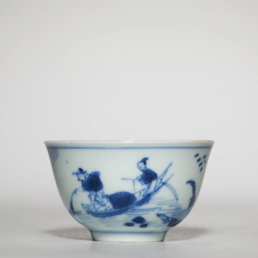 【预展专用】3366清康熙·青花渔家乐图杯【古董拍卖】
