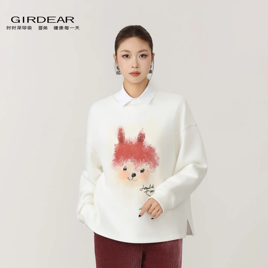 GIRDEAR/哥弟卫衣秋冬春季套头圆领印花潮流宽松长袖时尚1301059