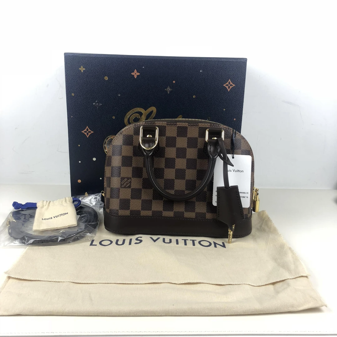 95新 LouisVuitton/路易威登 lv棕棋盘格贝壳bb单肩包 22101