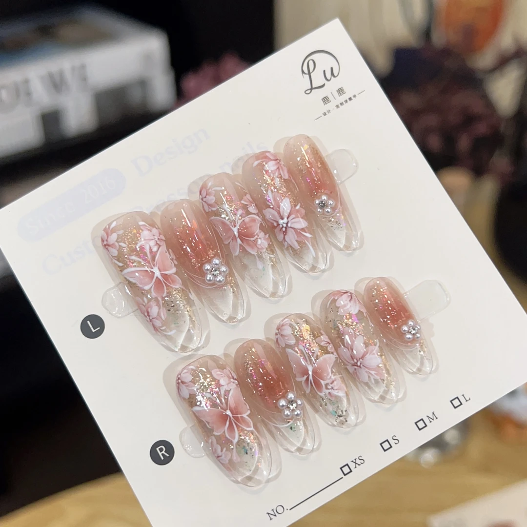 【蝴蝶纷飞-纯手绘-孤品微瑕NO退换补】鹿鹿家-纯手工穿戴甲