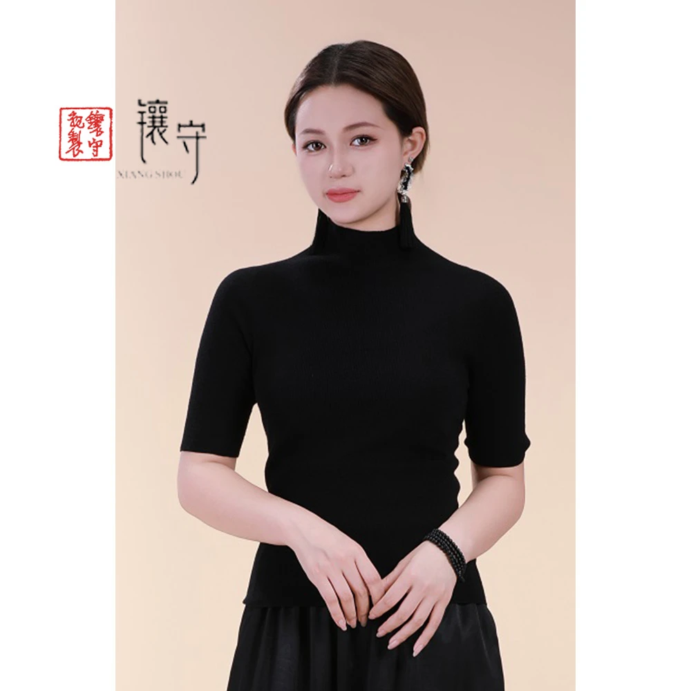 【镶守·倩影】羊毛百搭神器内搭时尚修身黑色洋气高级短袖打底衫