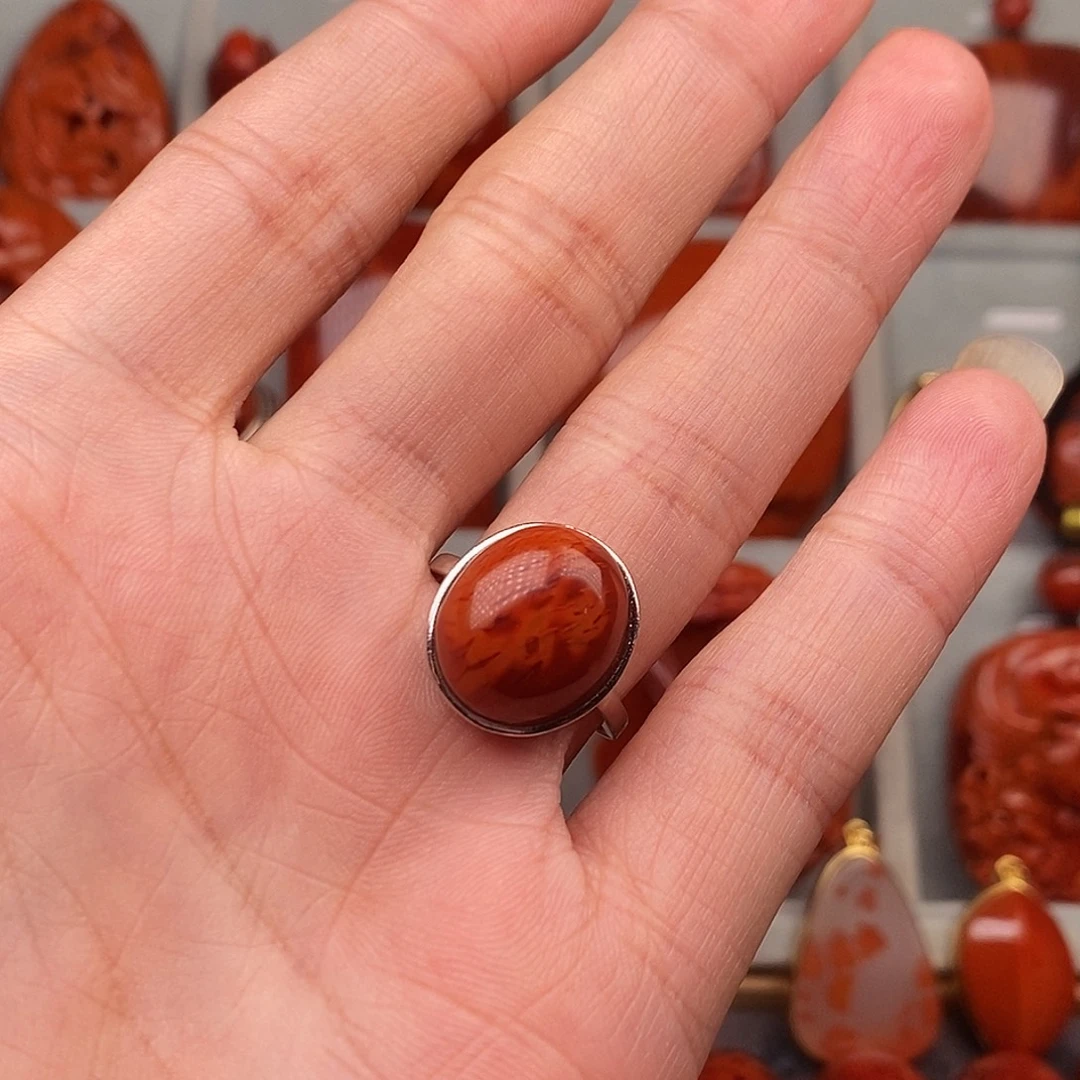 南红玛瑙银S925镶嵌戒指