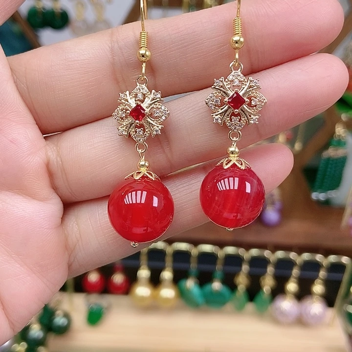 玛瑙/玉髓合金耳饰