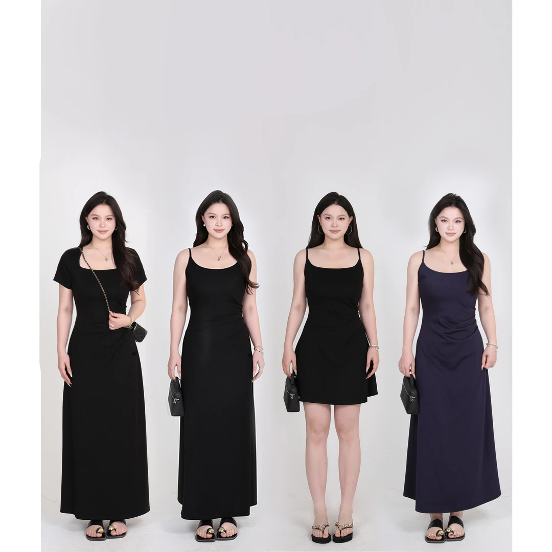 一口苏达侧褶裙 禅意仙气飘飘千金清冷感贵系显瘦吊带短袖连衣裙