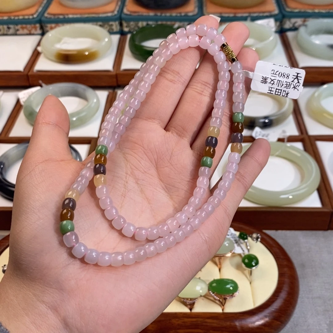 和田玉未镶嵌手镯多巴胺配色锁骨链