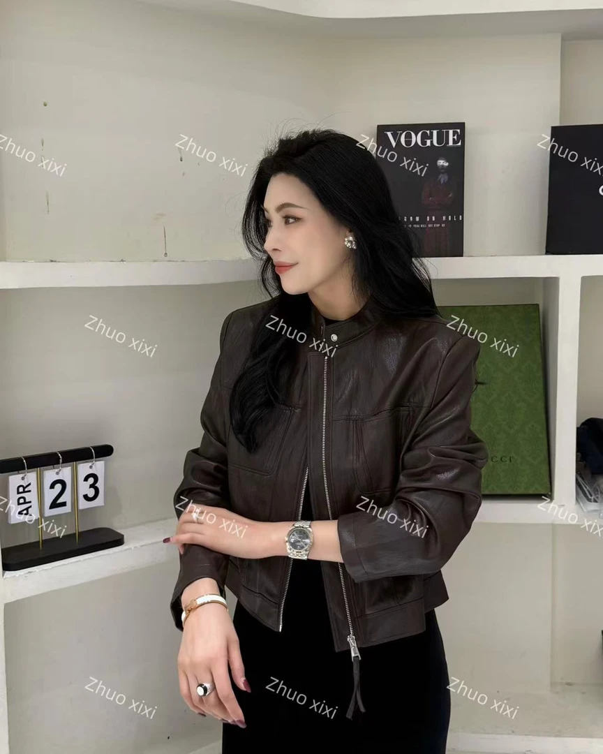 ZHUOXIXI【极光遐想】欧货时尚高级感拉链皮衣短外套-9811