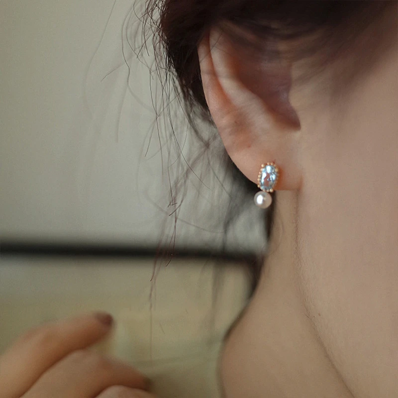 合金锆石耳饰 真金电镀小巧精致锆石珍珠耳钉女复古优雅经典气质