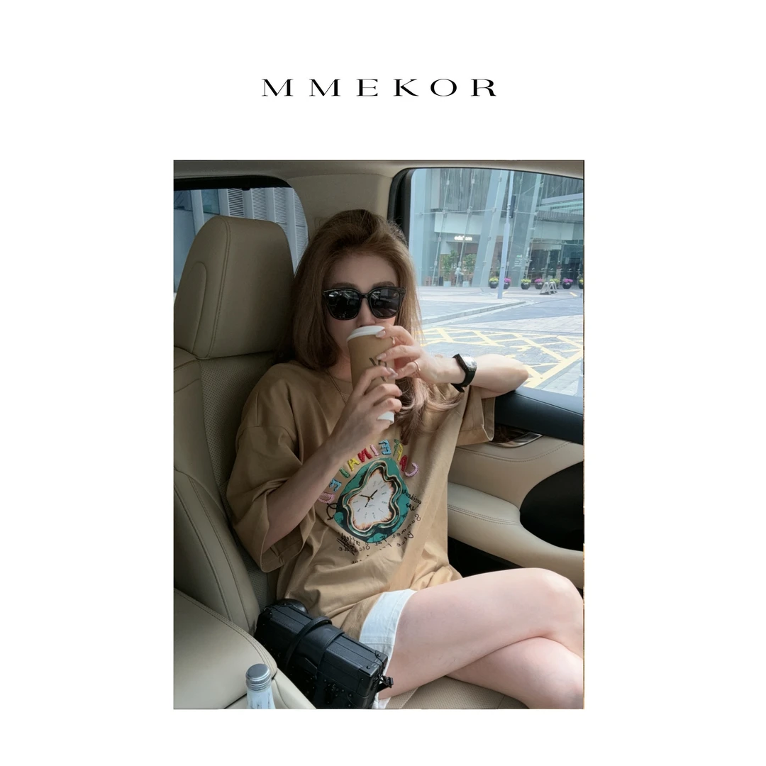 MMEKOR“钟表漫游”T恤 2025新款摩登街头宽松时髦短袖 30100