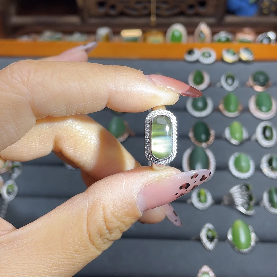 和田玉（碧玉）银S925镶嵌吊坠(不含链)戒指