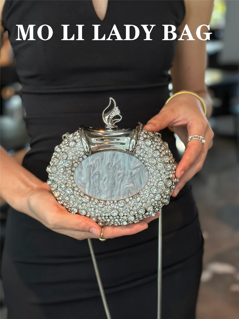 高端奢华镶钻新款椭圆猫眼镶钻晚宴包宴会钻石手拿女包斜挎包